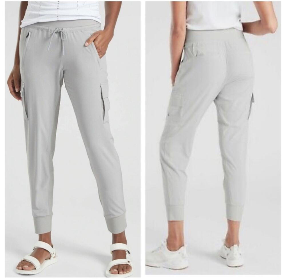 Athleta Pants Womens 2 Light Gray Sutton Cargo Jogger Minimalist Travel Stretch